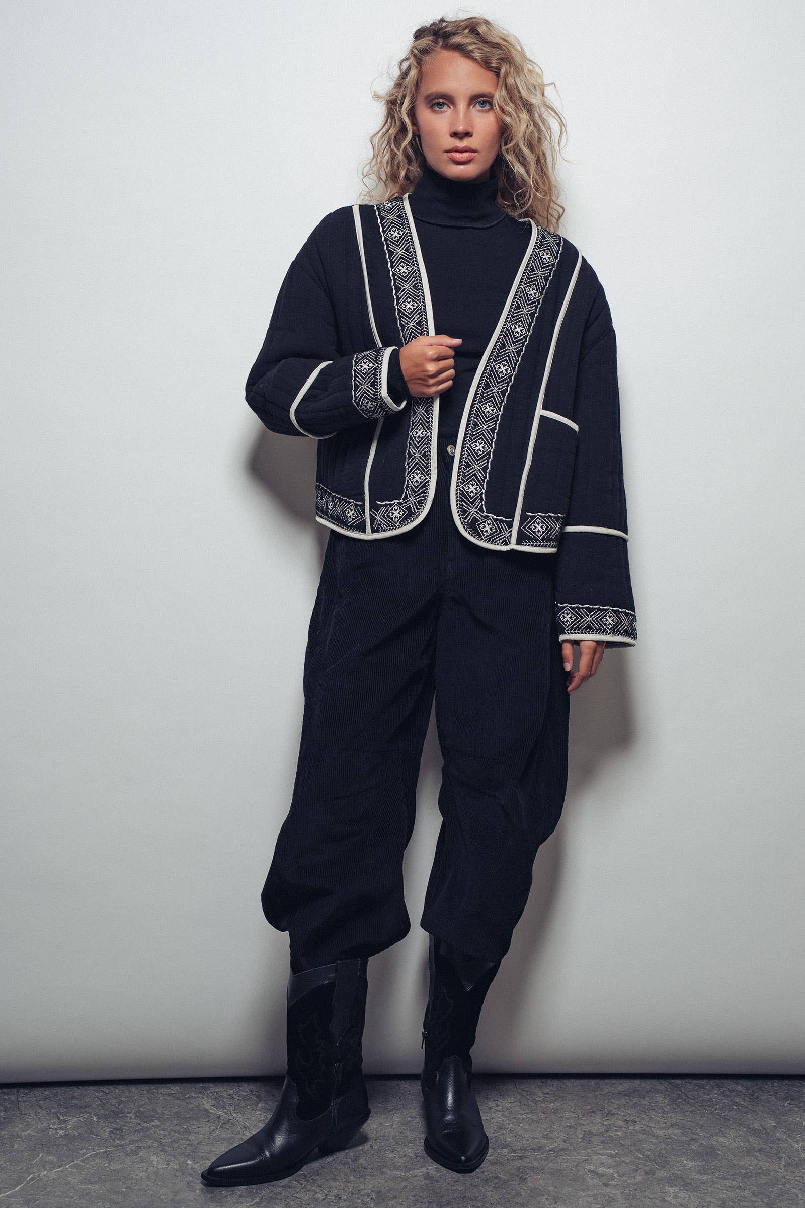 Boho Embroidered Quilted Western Cropped Jacket