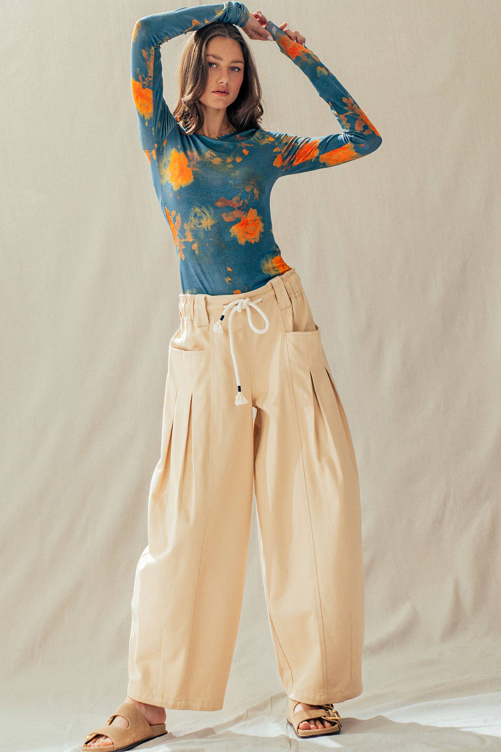 Vintage Floral Long Sleeve Top Tencel Wool Blend