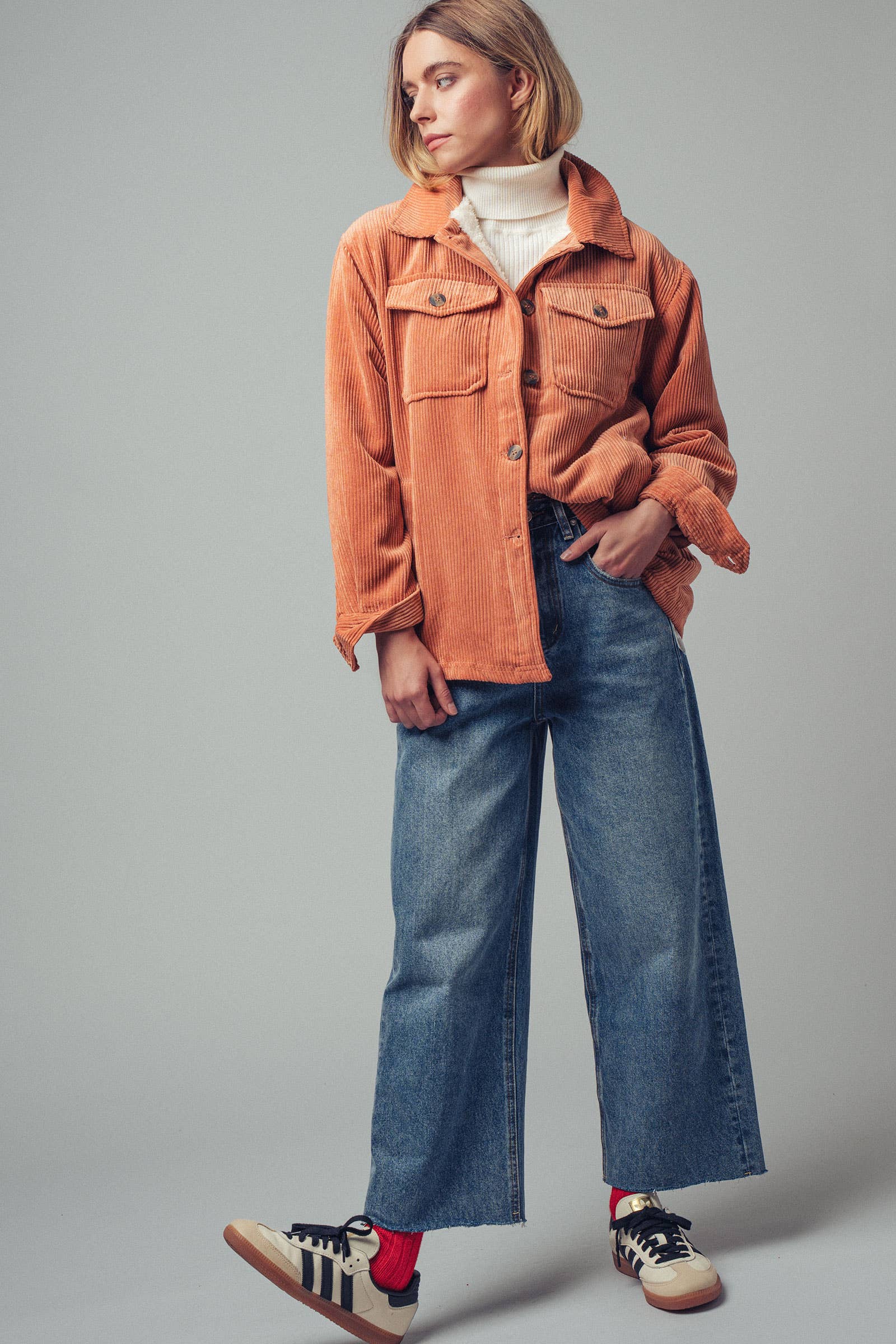 Urban Daizy Oversized Sherpa Lined Corduroy Shacket Beige Shirt Jacket Shacket - Women's (UDZ-OT-00163) – alternate view 15