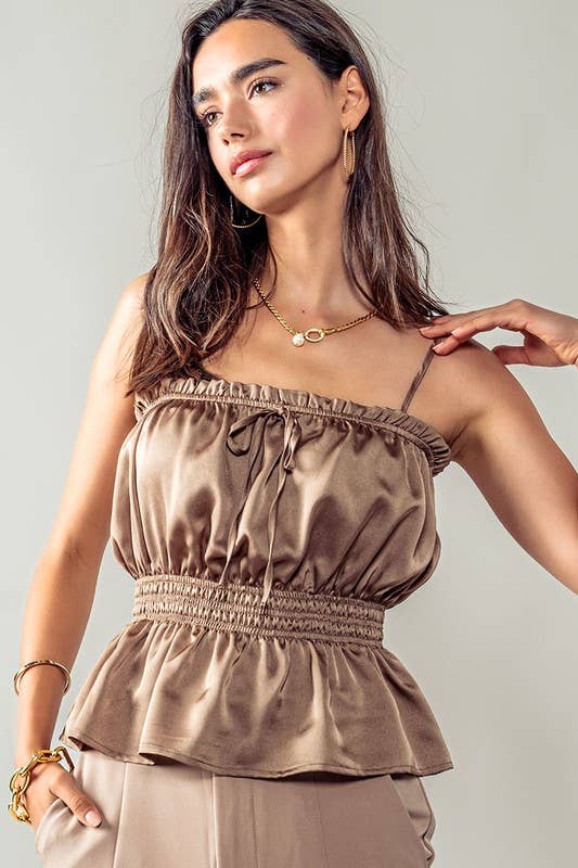 Urban Daizy Silky Gathered Waist Spaghetti Strap Summer Top Black Blouse - Women's (UDZ-TP-00542) – alternate view 9