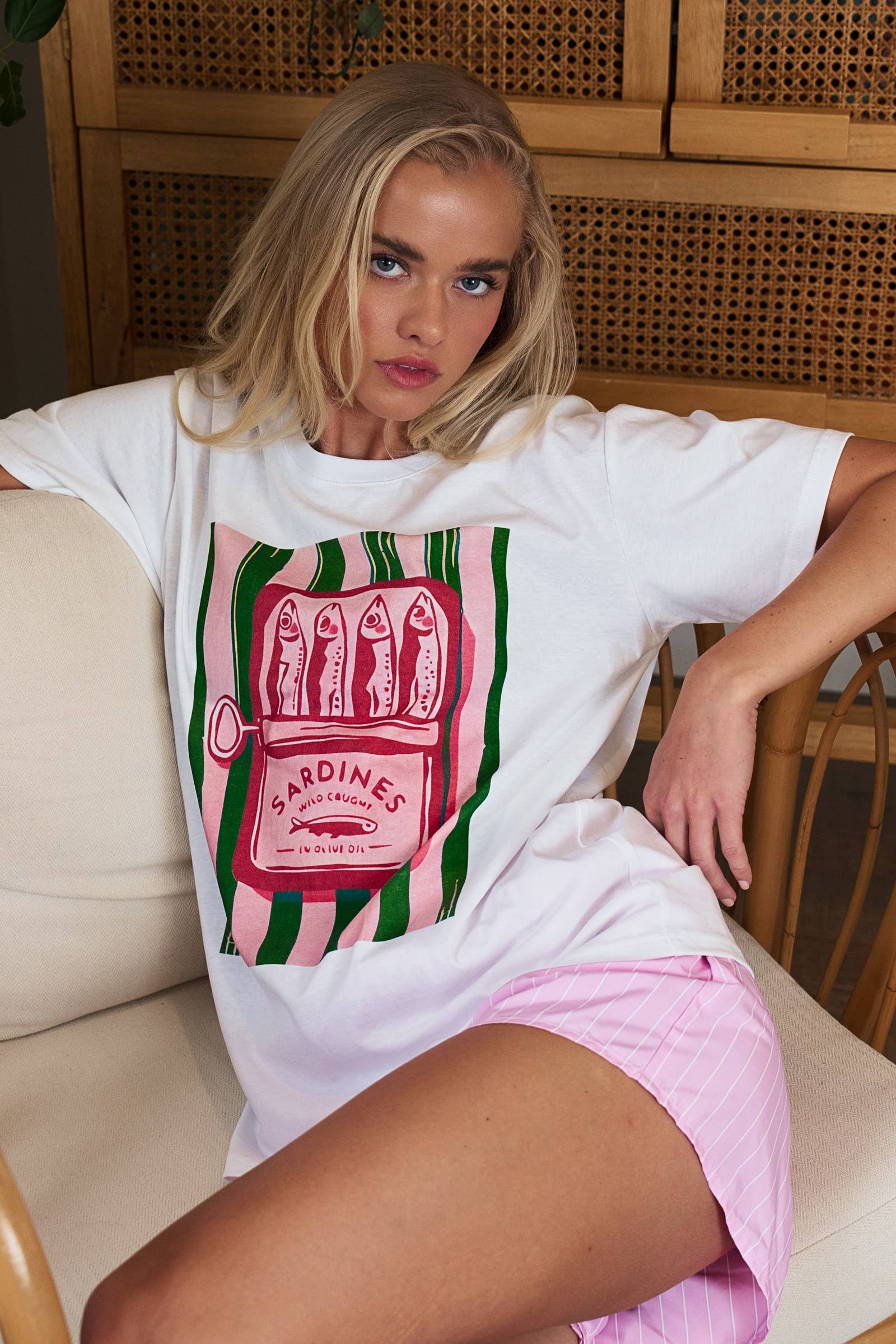 Sardine Graphic Tee and Striped Shorts Set