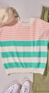 Urban Daizy Retro Striped Textured Knit Sweater Tee Mint Knit Sweater - Women's (TNTP4000-Mint)