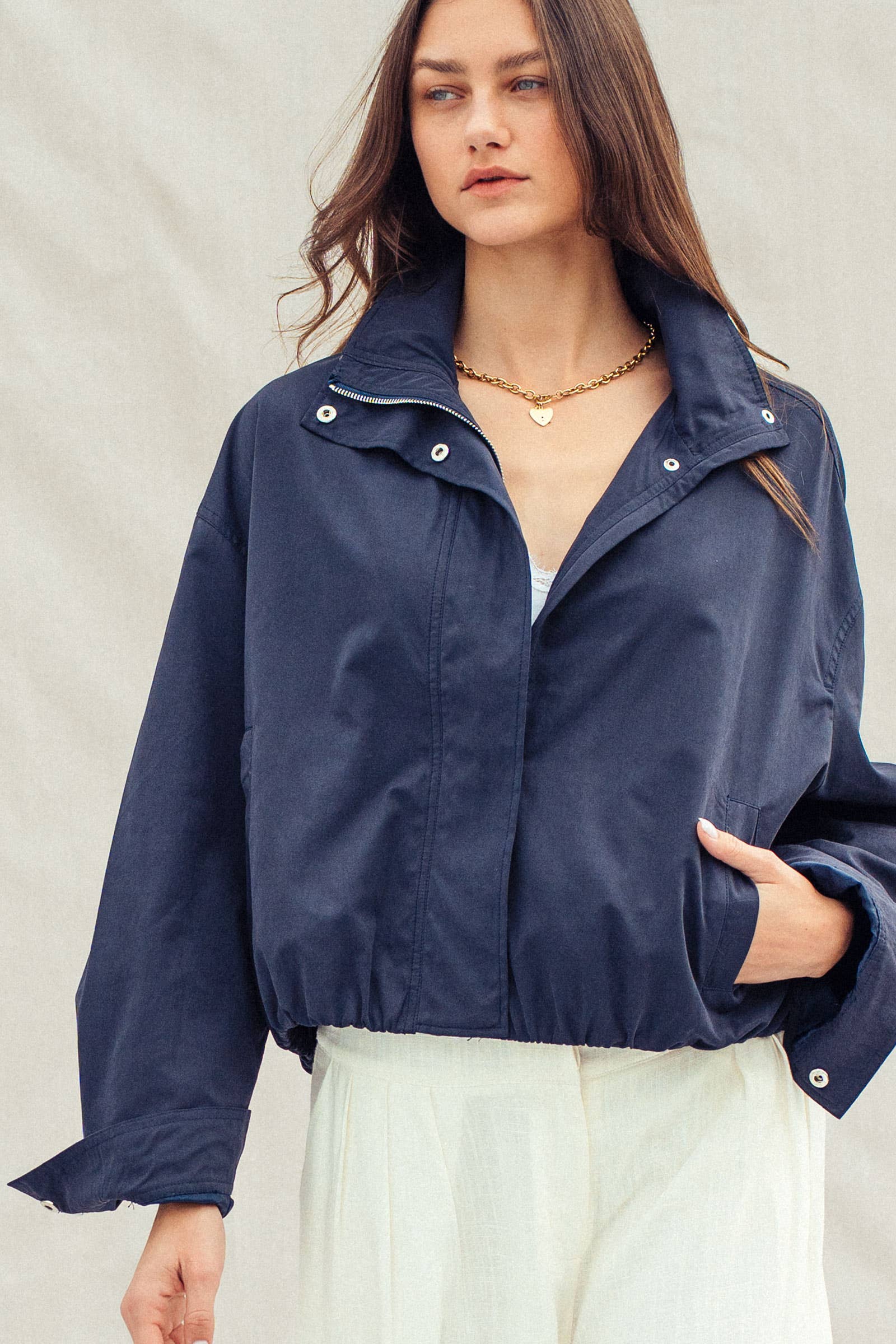 Modern Relaxed Stand Collar Camel Zip Jacket