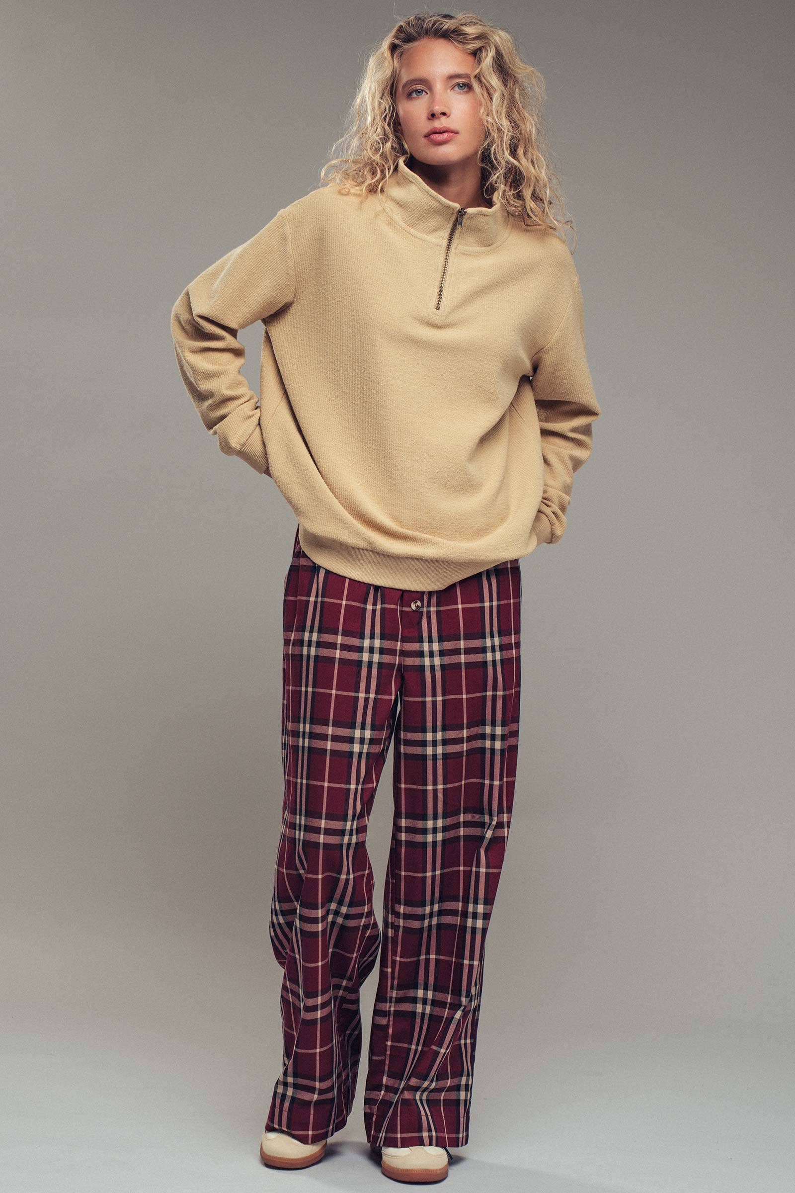 Urban Daizy Vintage Washed Quarter Zip Ribbed Sweatshirt Charcoal Sweatshirt - Women's (UDZ-KN-00255) – alternate view 7