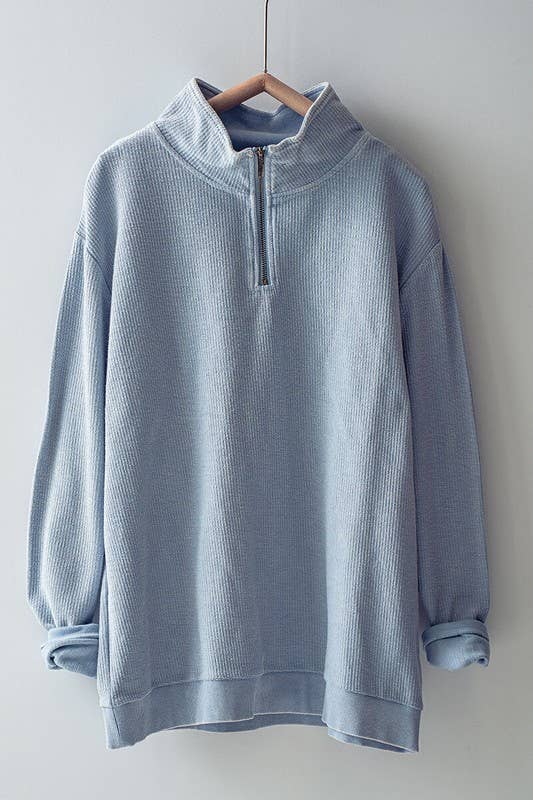 Urban Daizy Vintage Washed Quarter Zip Ribbed Sweatshirt Charcoal Sweatshirt - Women's (UDZ-KN-00255) – alternate view 35