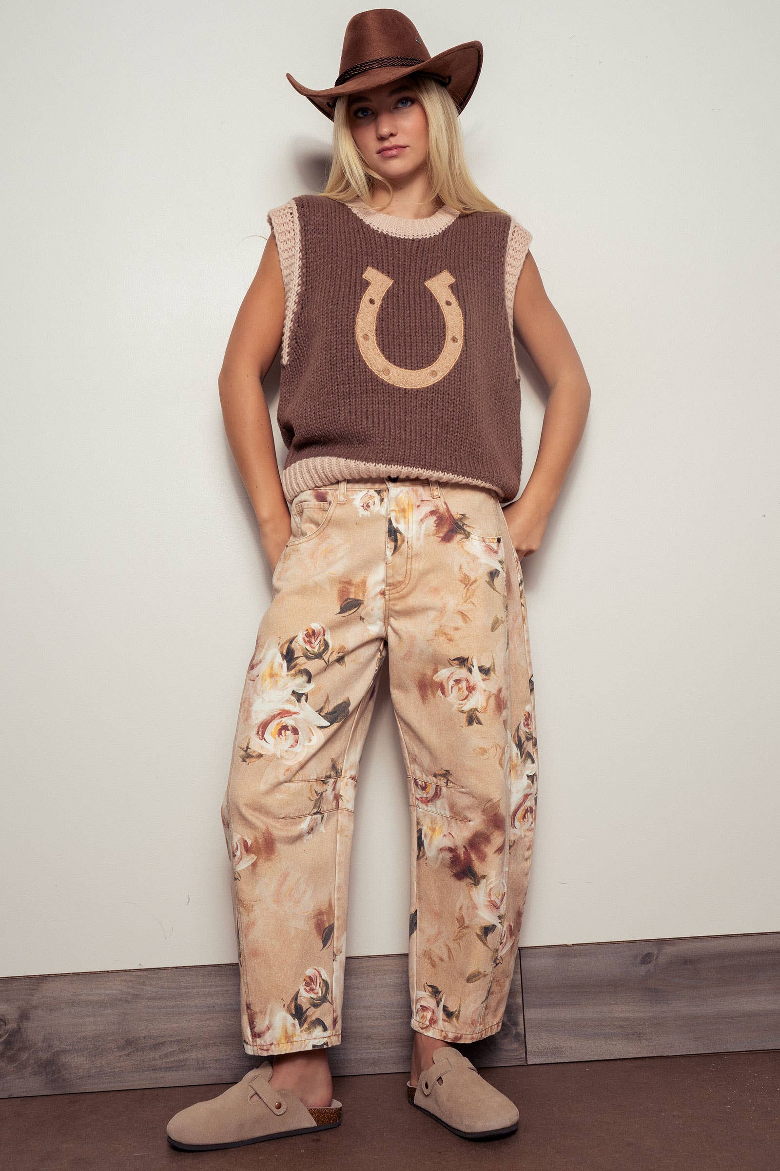 Urban Daizy Western Horseshoe Crochet Knit Ribbed Trim Sweater Vest Mocha Sweater Vest - Women's (UDZ-KN-00574) –…