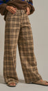 Checker Plaid Wide Leg Pants Y2K Vintage Western for Women in BROWN - Women's Casual Pants | Urban Daizy