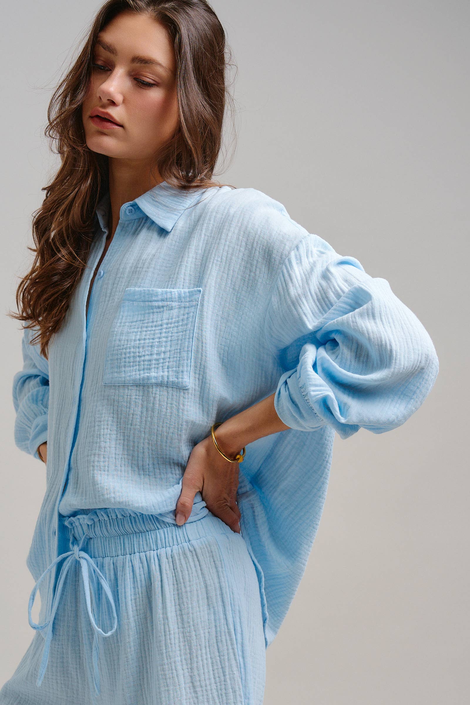 Crinkle Cotton Gauze Resort Button-Up Set