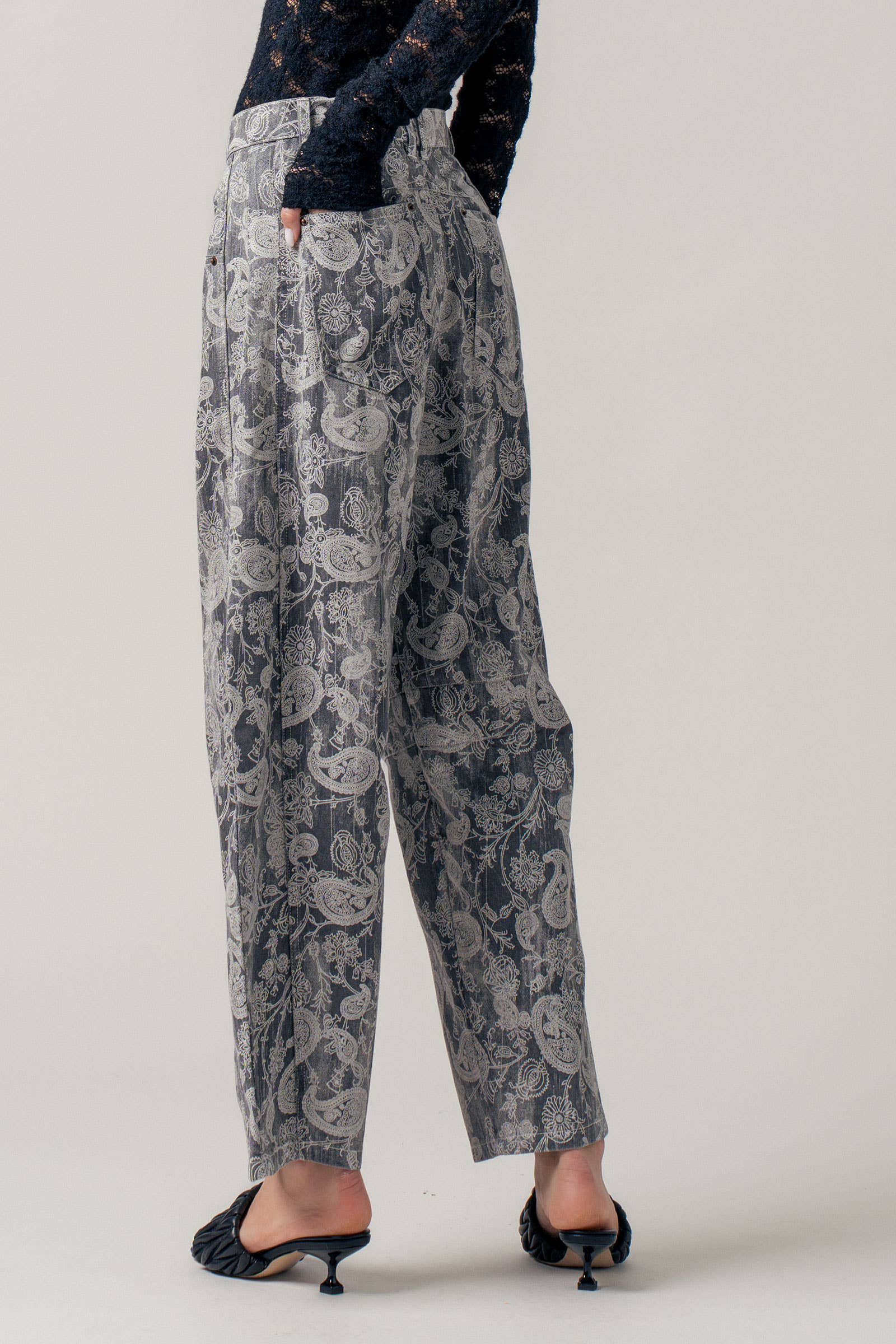 Paisley Print Cropped Wide Leg Pants