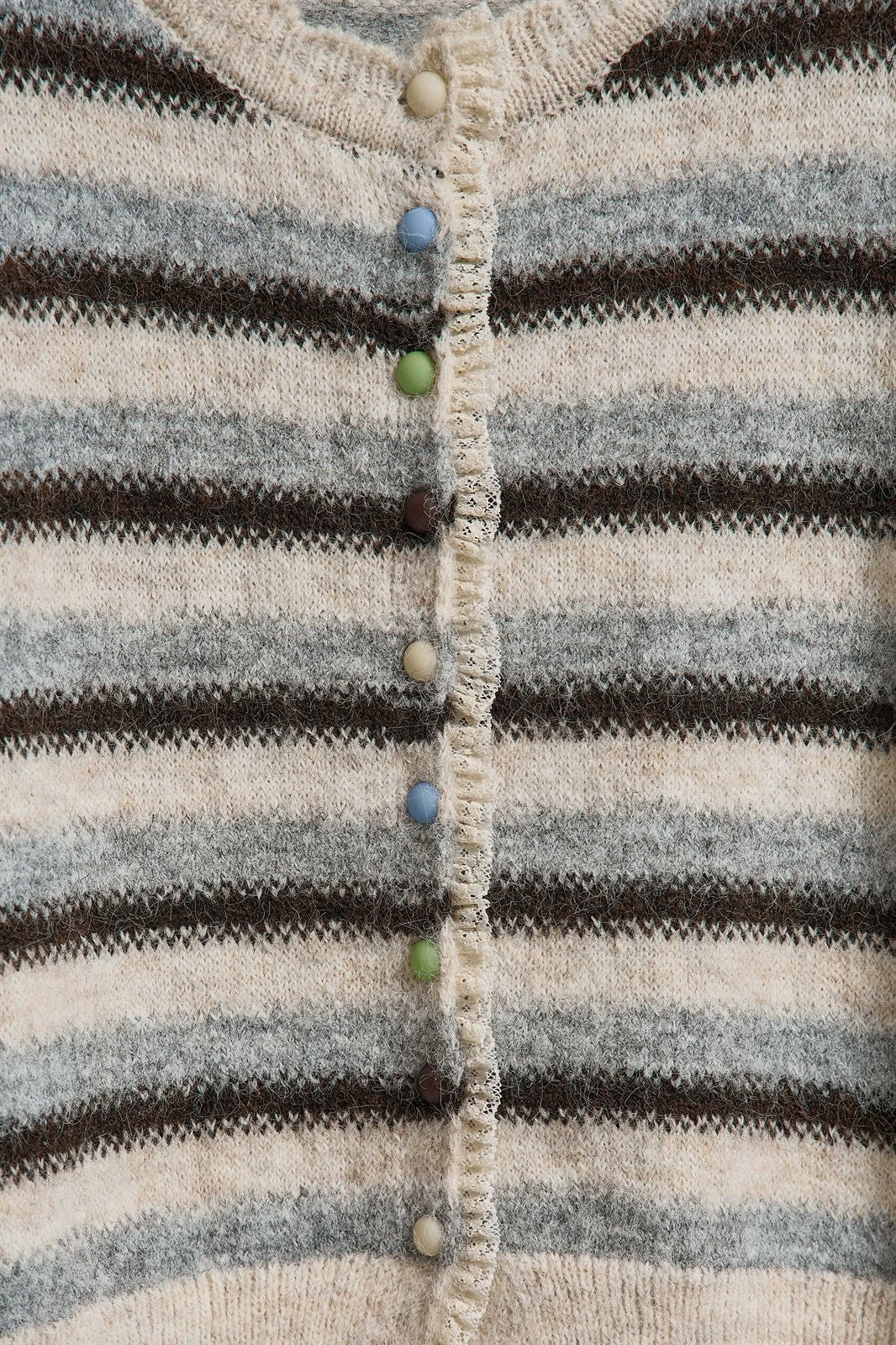 Lace Trim Striped Cardigan Coastal Grandma Preppy for Women in IVORY BROWN - Women's Cardigans & Shrugs | Urban Daizy