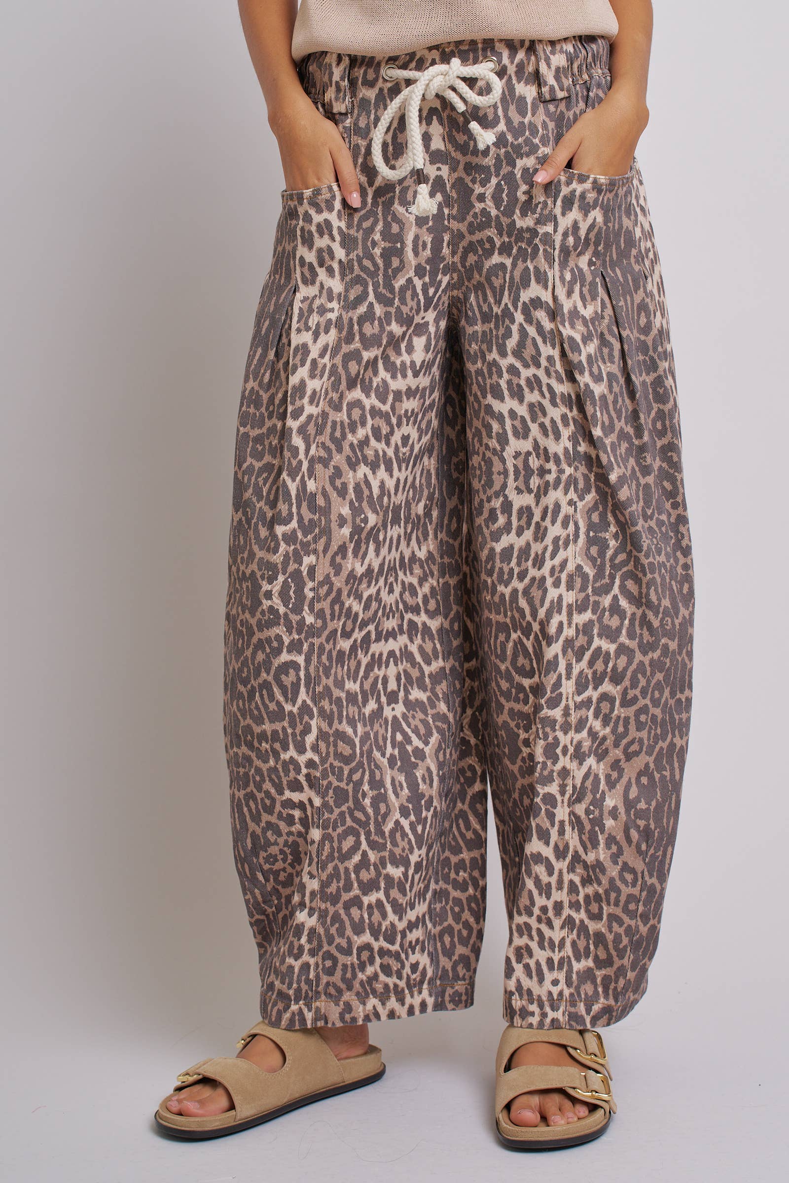Rope Drawstring Balloon Pants Pleated Front