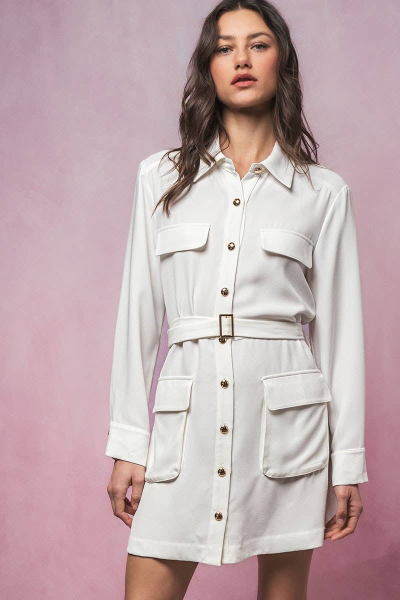 Urban Daizy Gentle Whisper Belted Long Sleeve Mini Shirt Dress Black Dress - Women's (UDZ-DR-00353) – alternate view 12