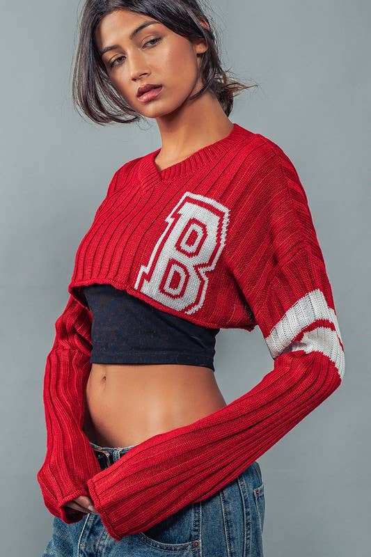 Urban Daizy Cropped Ribbed Knit V-Neck Sweater H-Grey Knit Top - Women's (UDZ-TP-00637) – alternate view 2