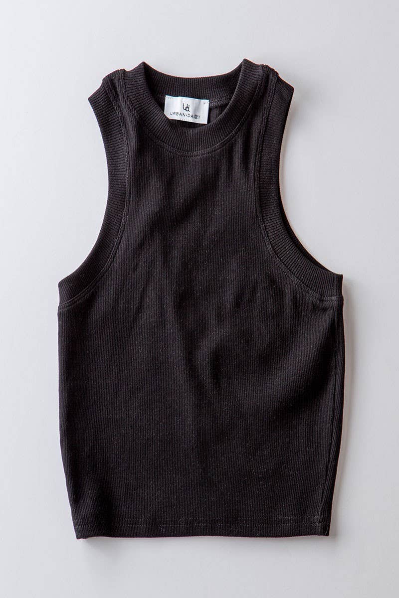 Urban Daizy Rib Knit Halterneck Sleeveless Tank Top Black Tank Top - Women's (UDZ-TP-00517)