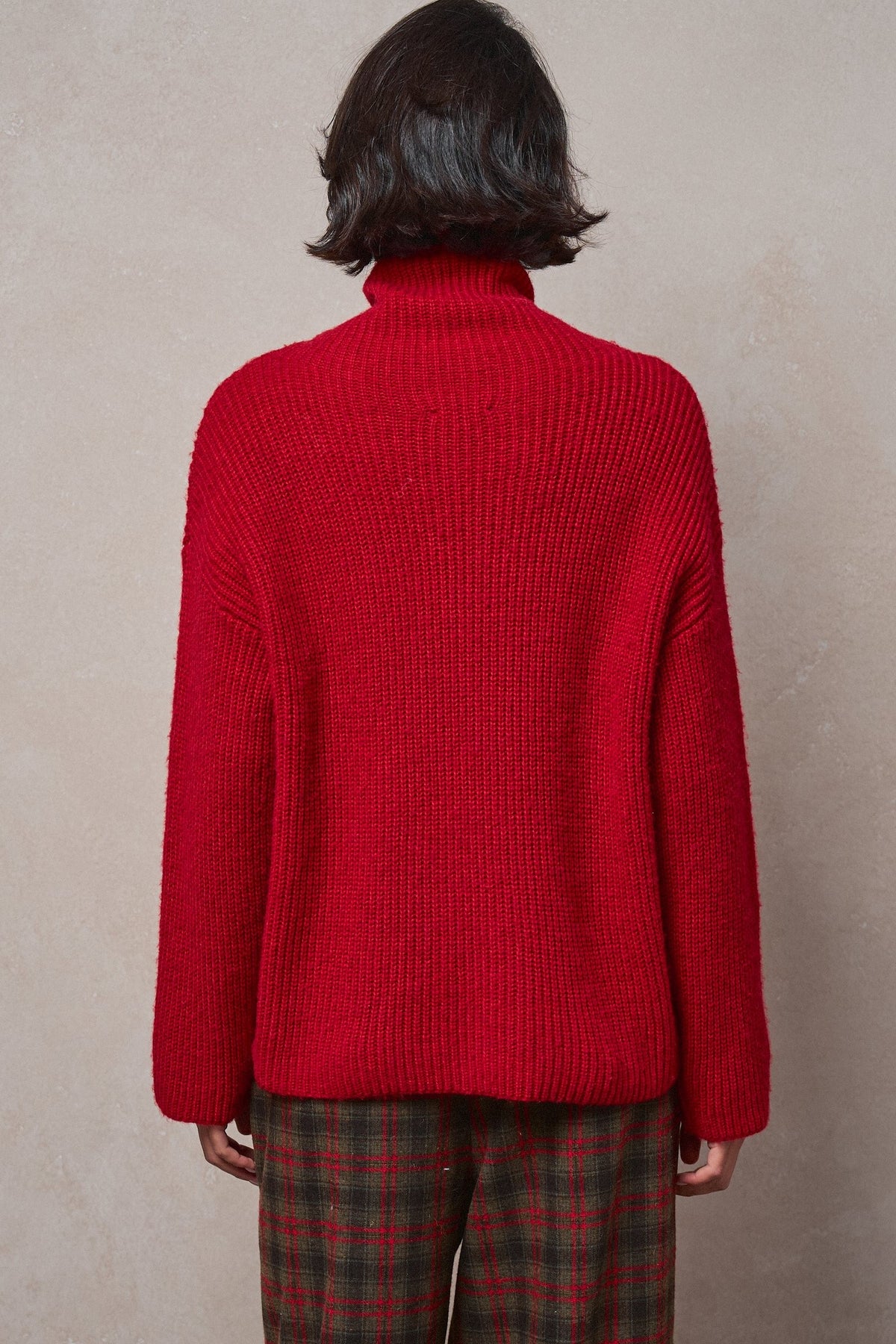 Ribbed Funnel Neck Knit Sweater in RED - Women's Sweaters | Urban Daizy