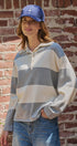Striped Knit Rugby Polo Sweater in IVORY GREY - Women's Sweaters | Urban Daizy