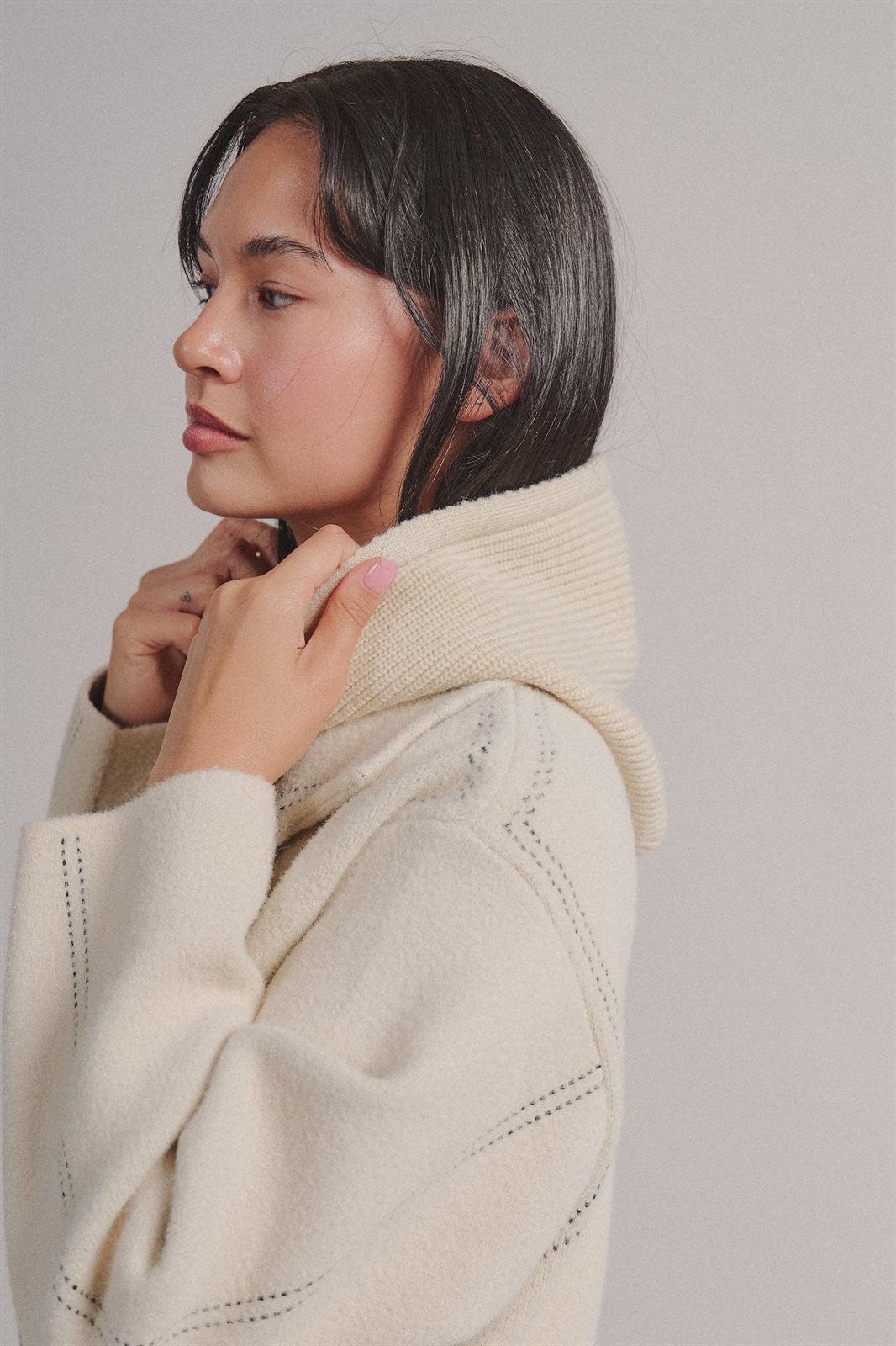 Hooded Wool Blend Oversized Short Coat in IVORY - Women's Coats | Urban Daizy