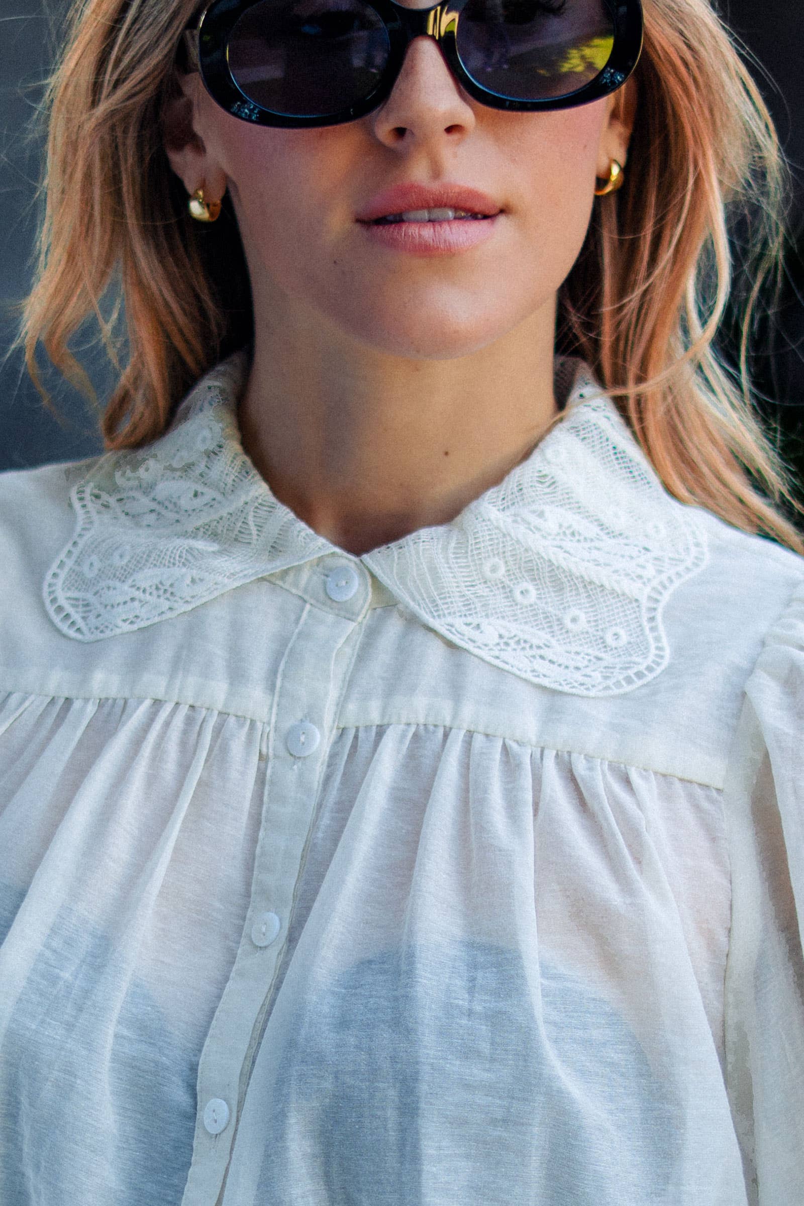 Urban Daizy Romantic Lace Collar Puff Sleeve Cotton Blend Blouse Ivory Blouse - Women's (UDZ-TP-01069) – alternate view 9