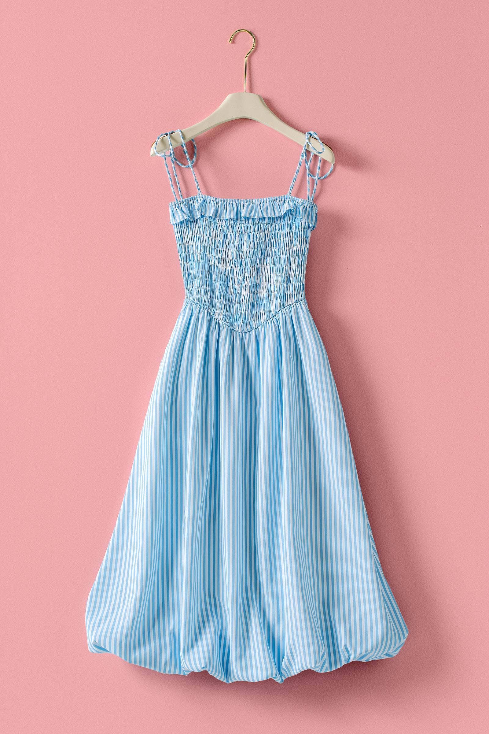 Urban Daizy Striped Smocked Bubble Hem Midi Dress Blue Dress - Women's (UDZ-DR-00514) – alternate view 2