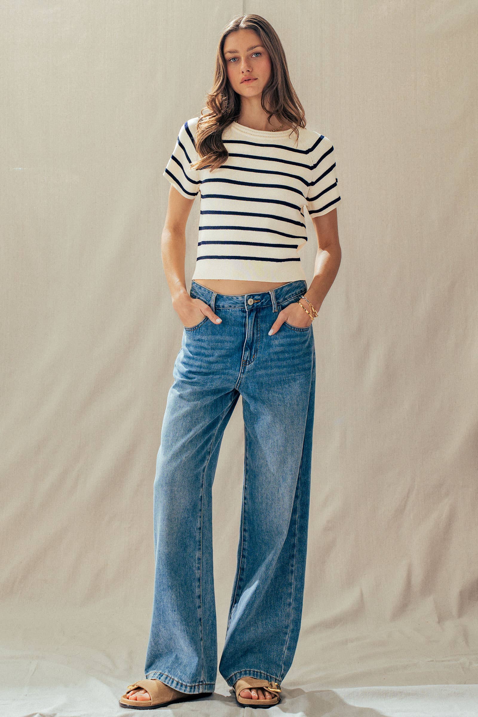 Classic Striped Raglan Sleeve Knit Top