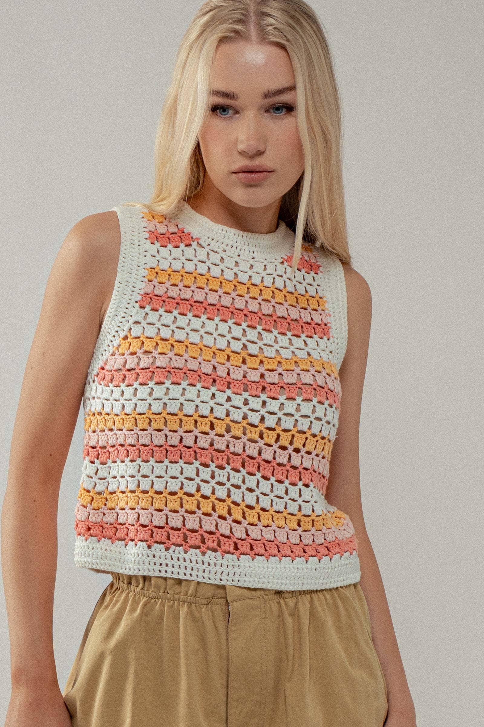 Urban Daizy Striped Crochet Tank Top with Contrast Trim Detail Blue-Multi Tank Top - Women's (UDZ-TP-00260) – alternate…