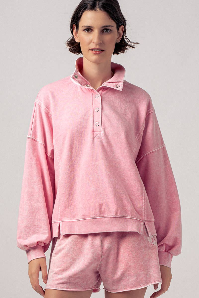 Vintage Wash Snap-Front Sweatshirt