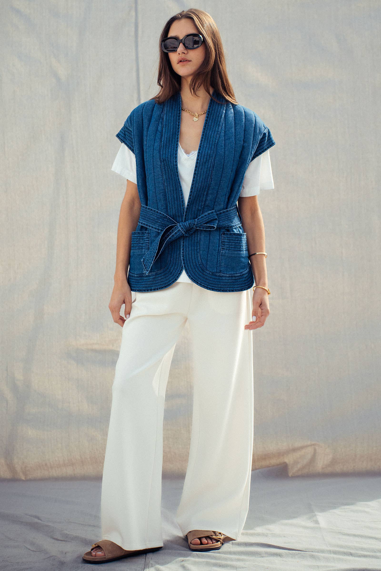 Washed Belted Denim Vest