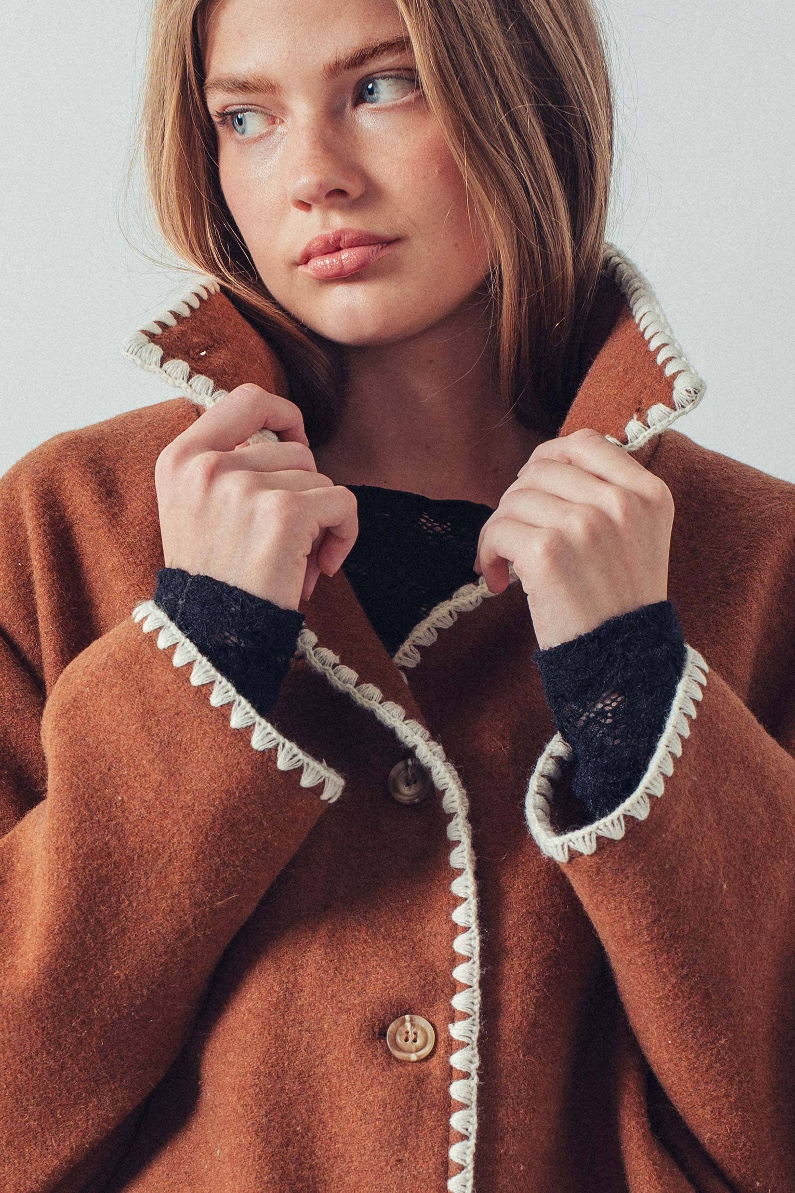 Embroidered Trim Wool-Blend Jacket