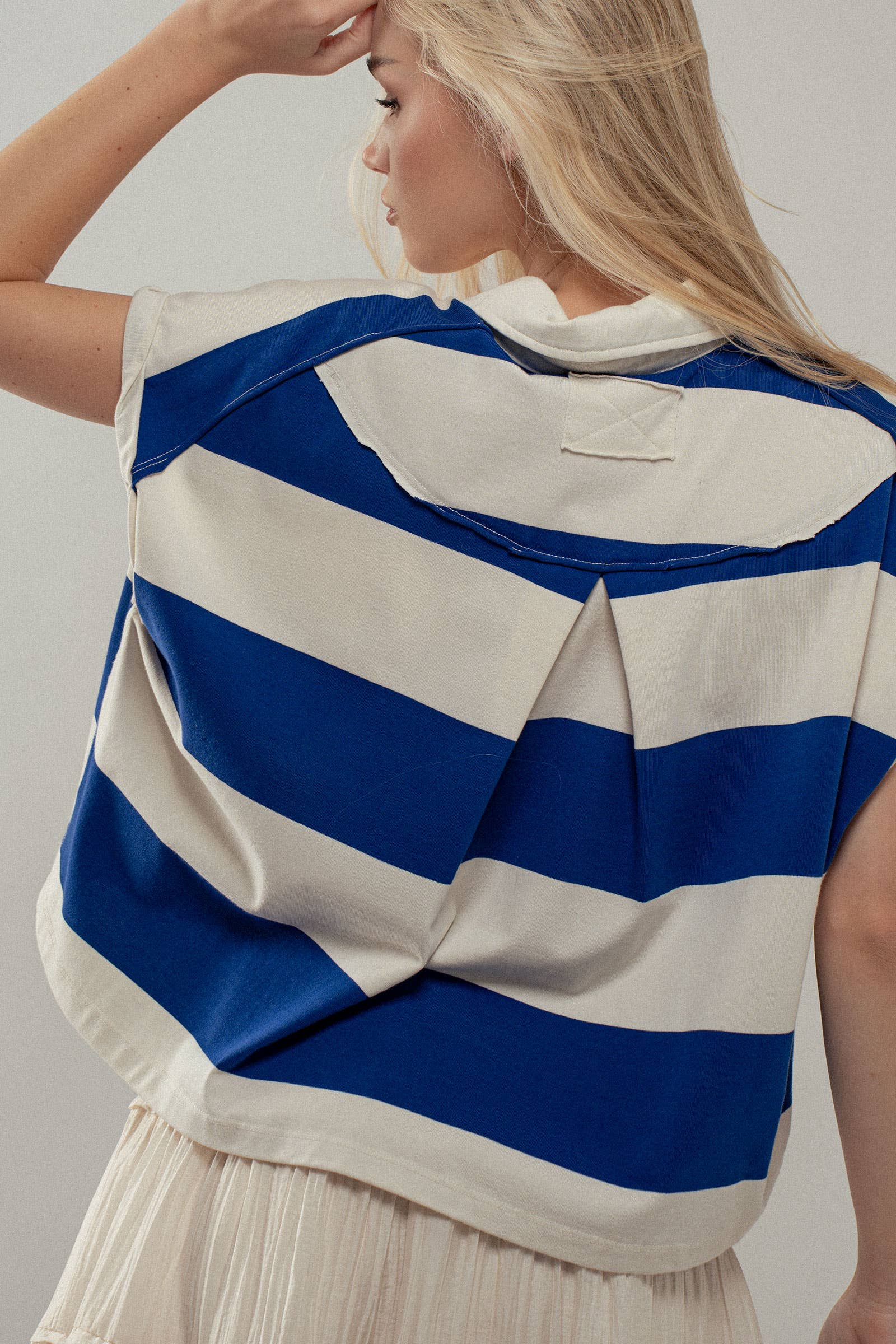 Urban Daizy Bold Striped Dolman Sleeve Polo Shirt Ivory Black Polo - Women's (UDZ-TP-00660) – alternate view 2