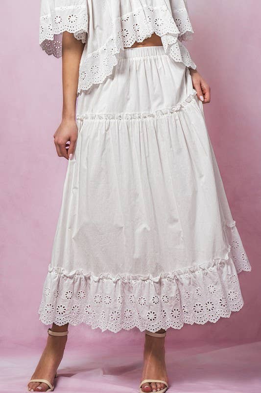 Urban Daizy Laced Eyelet Tiered Midi Skirt Lt-Blue Skirt - Women's (UDZ-SK-00108) – alternate view 2