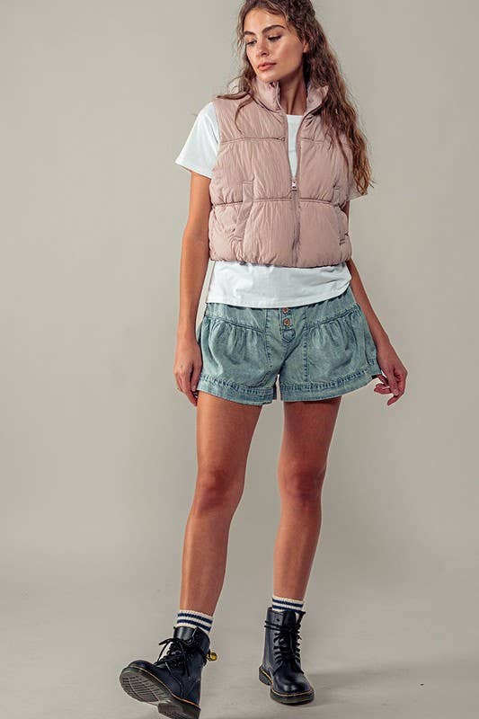 Urban Daizy QUILTED ZIP UP PUFFER VEST Black Outerwear Vest - Women's (UDZ-OT-00268) – alternate view 3