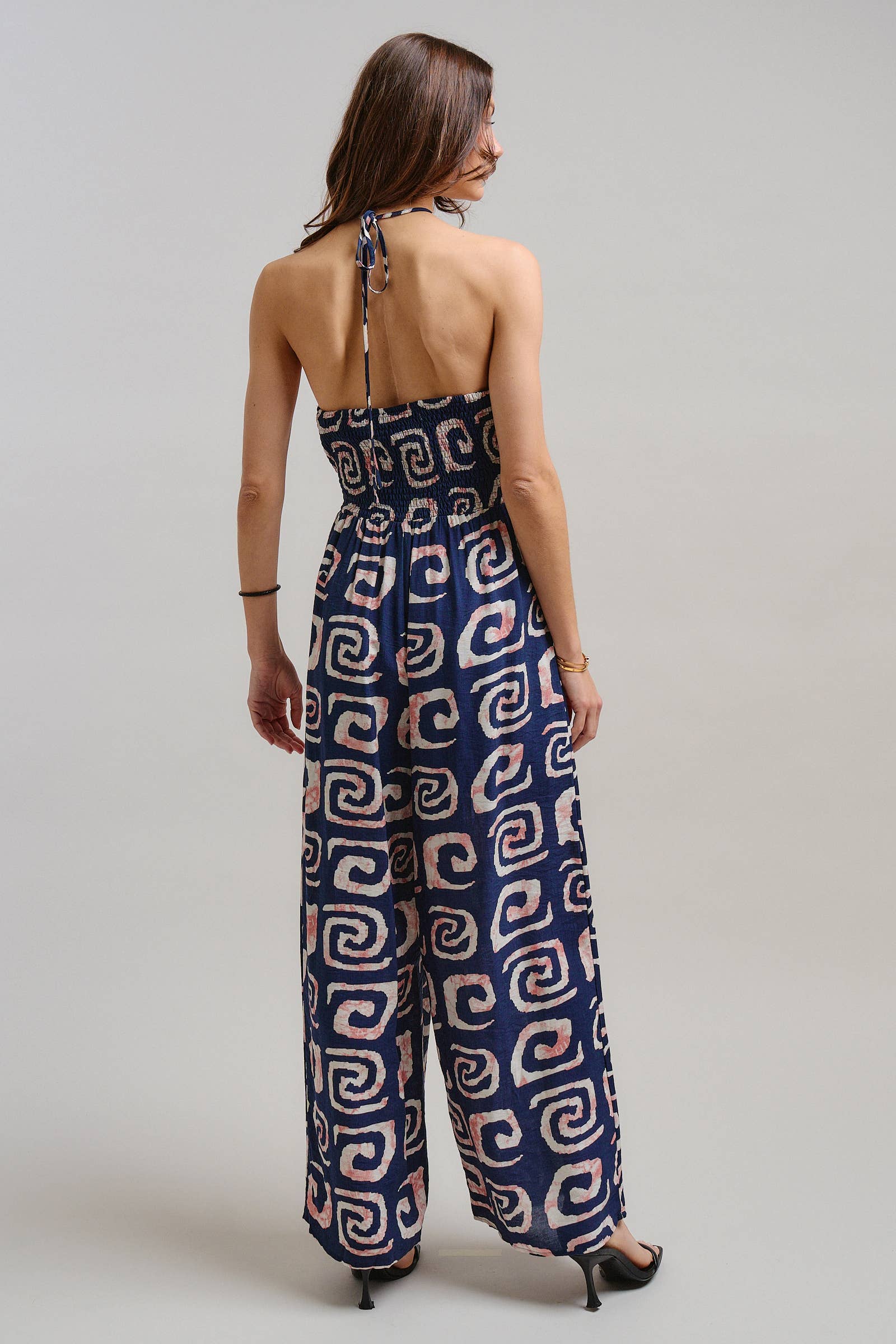 Urban Daizy Geometric Print Halter Belted Wide Leg Jumpsuit Blush Jumpsuit - Women's (TNJU0181-Blush) – alternate view 6