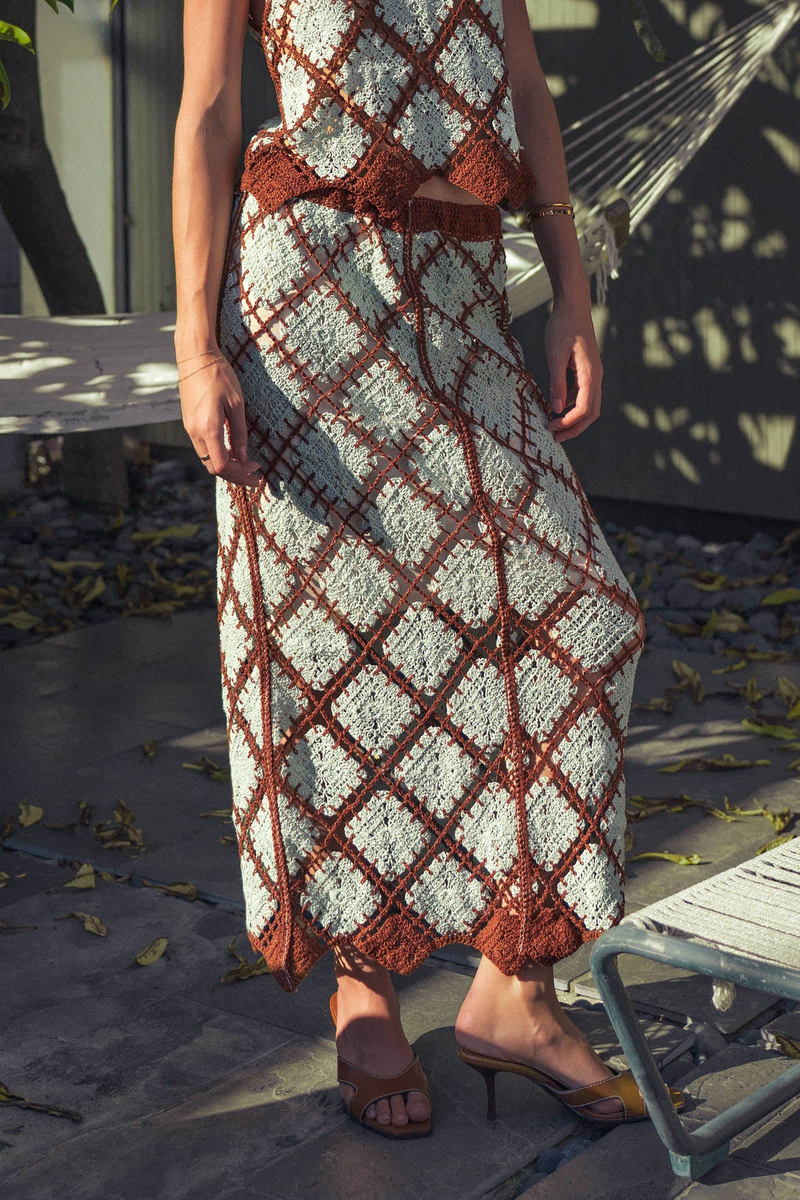 Diamond Pattern Open-Knit Crochet Skirt