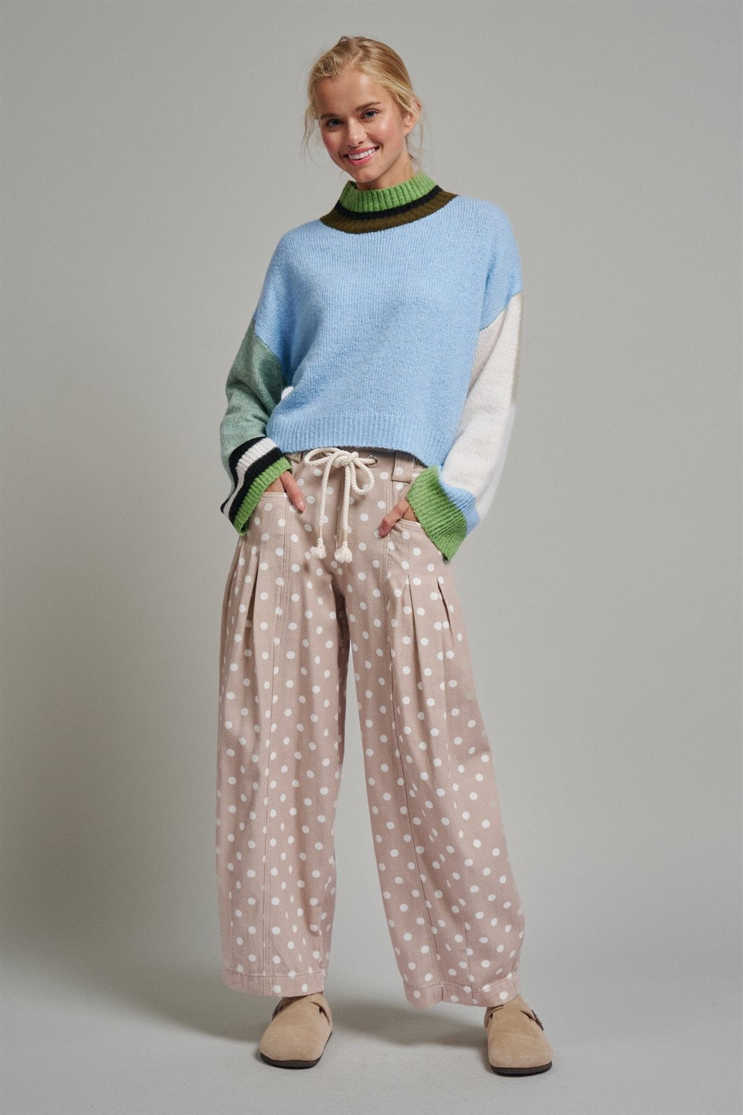 Paneled Hues Knit Sweater in BLUE SAGE - Women's Sweaters | Urban Daizy