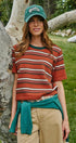Striped Knit Tee Vintage 70s Retro Boho Coastal Top for Wome in RUST - Women's T-Shirts & Polos | Urban Daizy