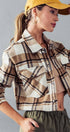 Urban Daizy BELLA SNAP BUTTON PLAID CROP JACKET Camel Jacket - Women's (UDZ-OT-00264) – alternate view 2