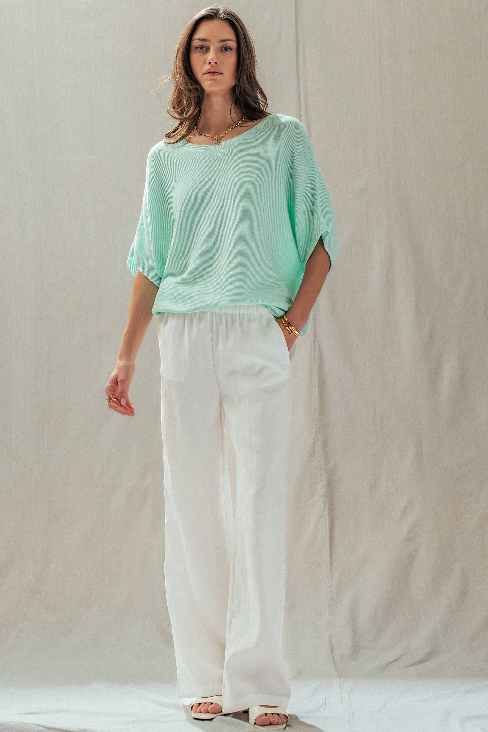 Relaxed Dolman Sleeve Knit Sweater Top
