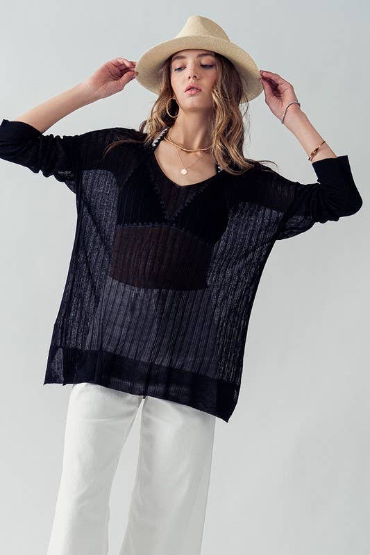 Urban Daizy Ribbed V-Neck Striped Tunic Top Black Tunic - Women's (UDZ-TP-00045) – alternate view 8