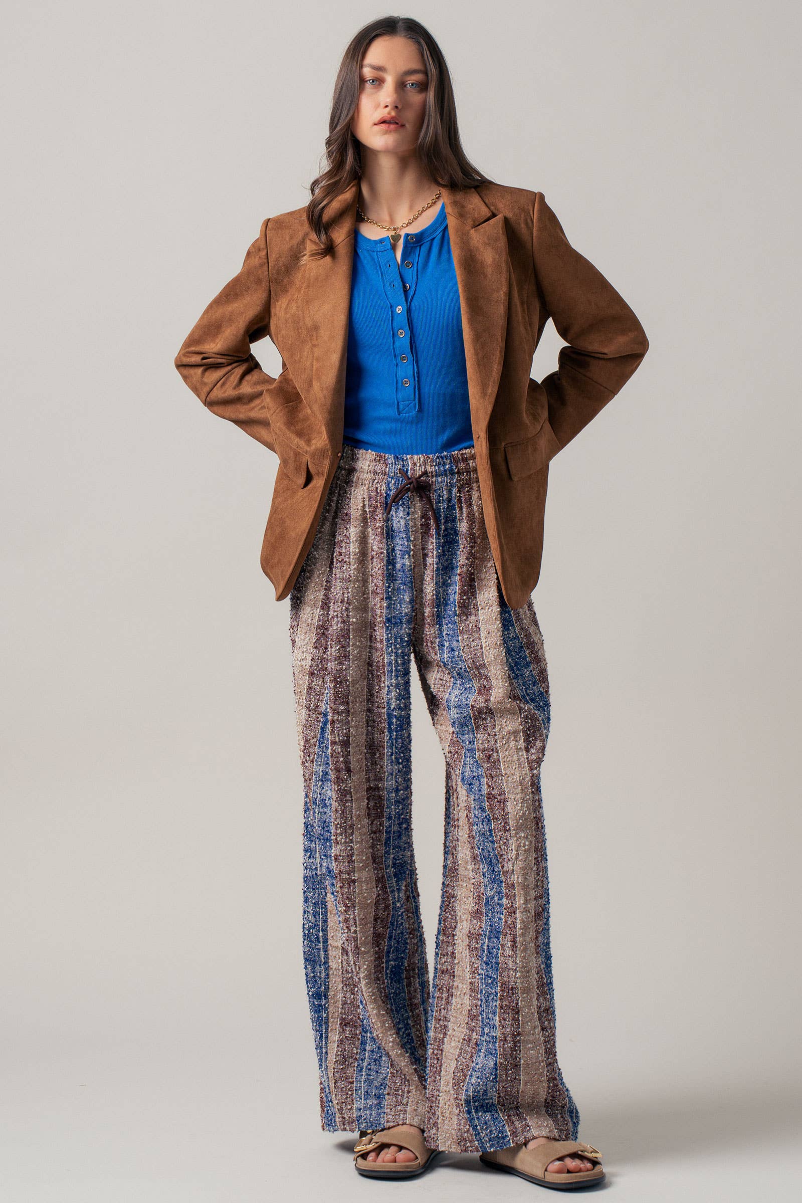 Urban Daizy Striped Textured Cotton Wide Leg Pants Blue-Multi Pants - Women's (UDZ-PT-00478) – alternate view 10