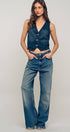 Urban Daizy Contrast Stitch Detail Button Front Denim Vest Denim Outerwear Vest - Women's (UDZ-OT-00231) – alternate view 8