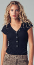 Urban Daizy Ribbed Knit Button-Front Bodysuit Black Bodysuit - Women's (UDZ-OT-00357)