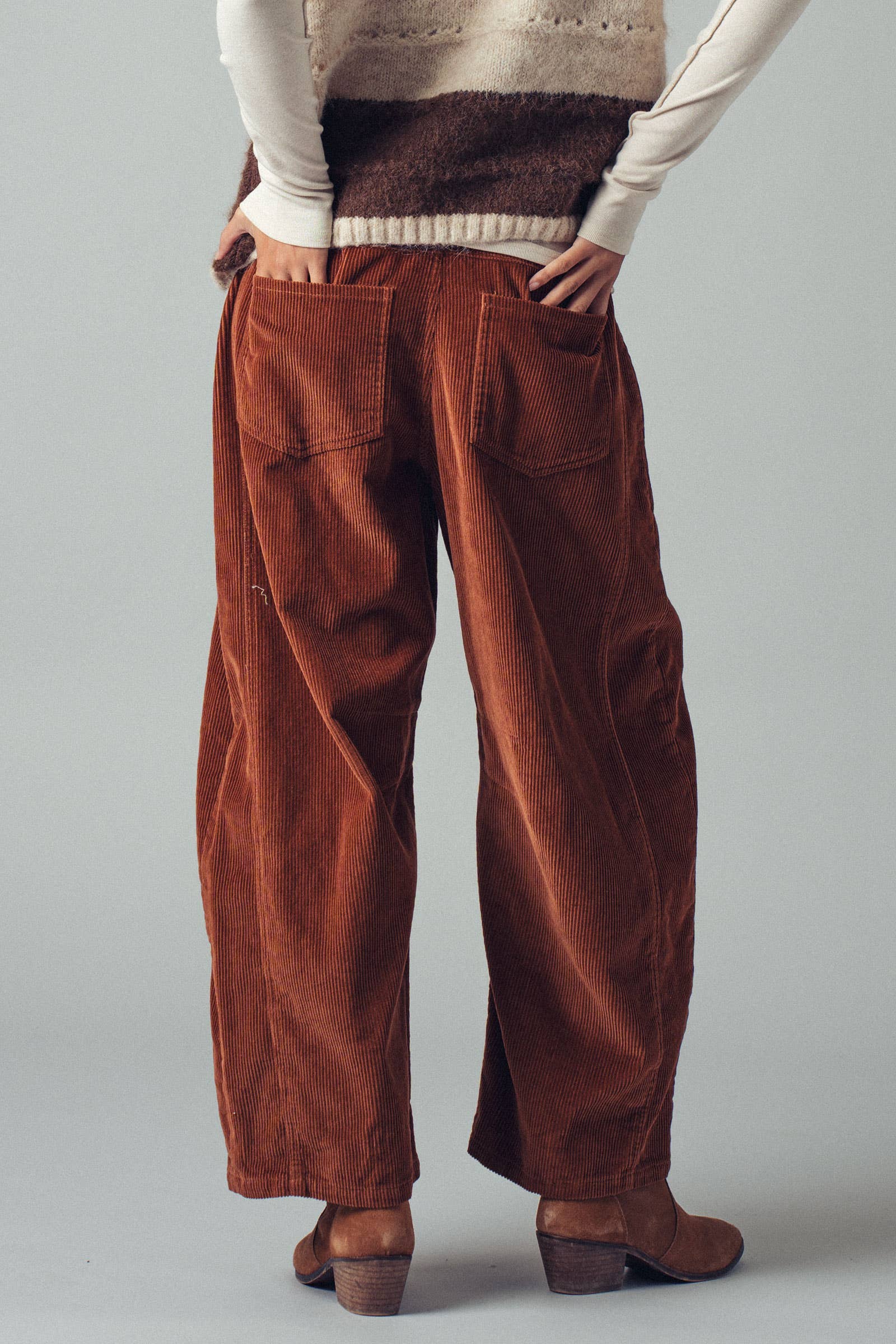 Urban Daizy Inseam Stitch Detail Corduroy Barrel Jeans Brown Pants - Women's (UDZ-PT-00313) – alternate view 2