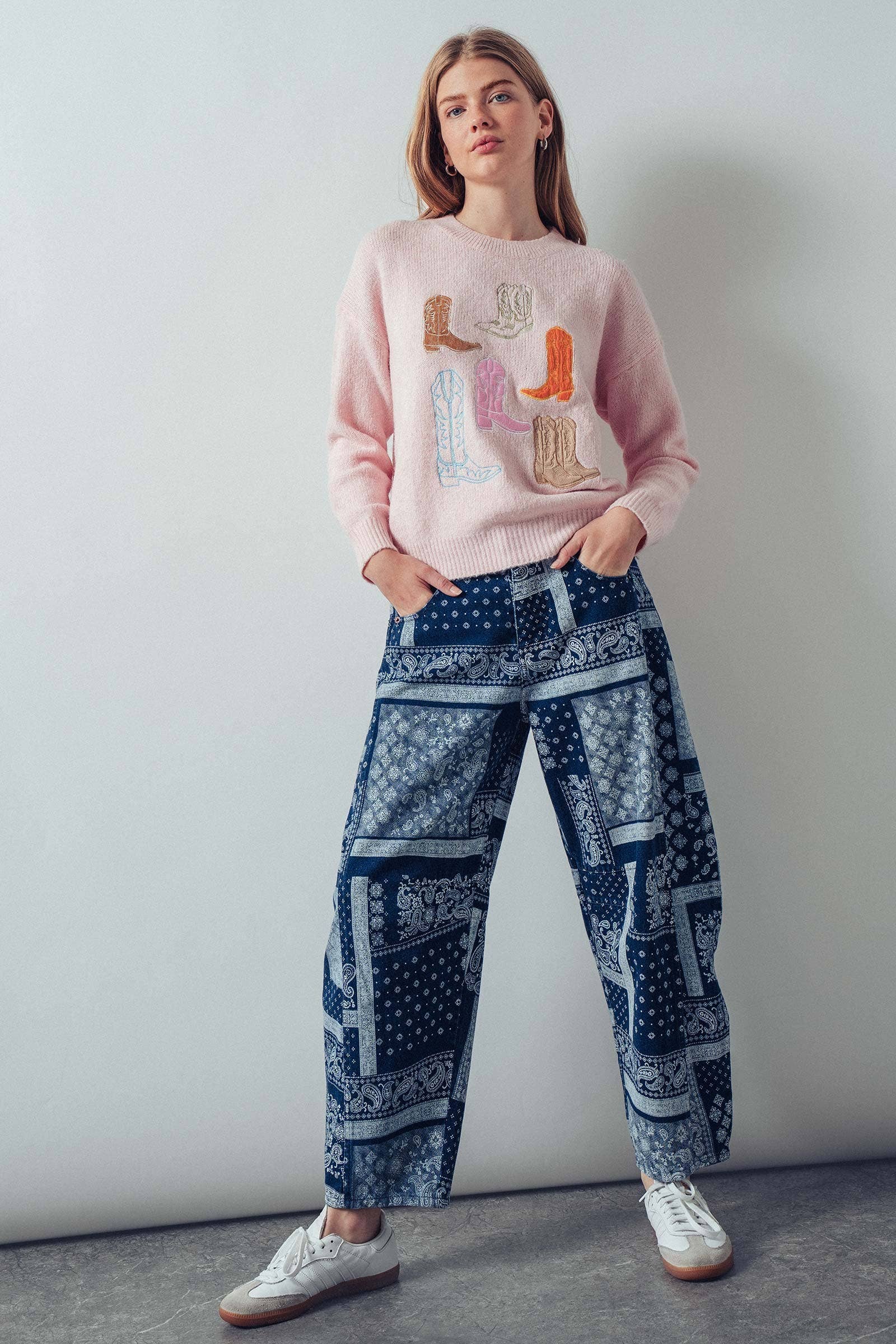 Urban Daizy Paisley Bandana Print Relaxed Fit Jeans Blue Jeans - Women's (UDPT0139) – alternate view 17