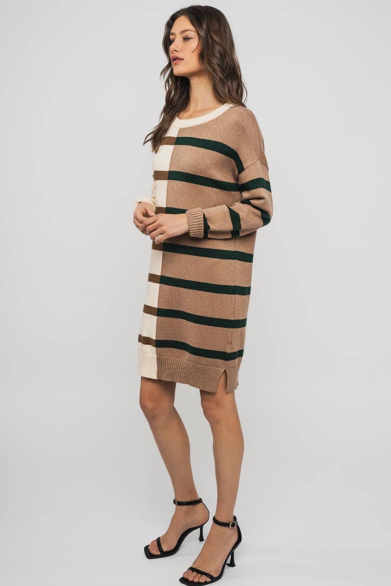 Urban Daizy Two-Tone Striped Knit Sweater Dress Cream-Multi Dress - Women's (UDZ-DR-00352) – alternate view 4