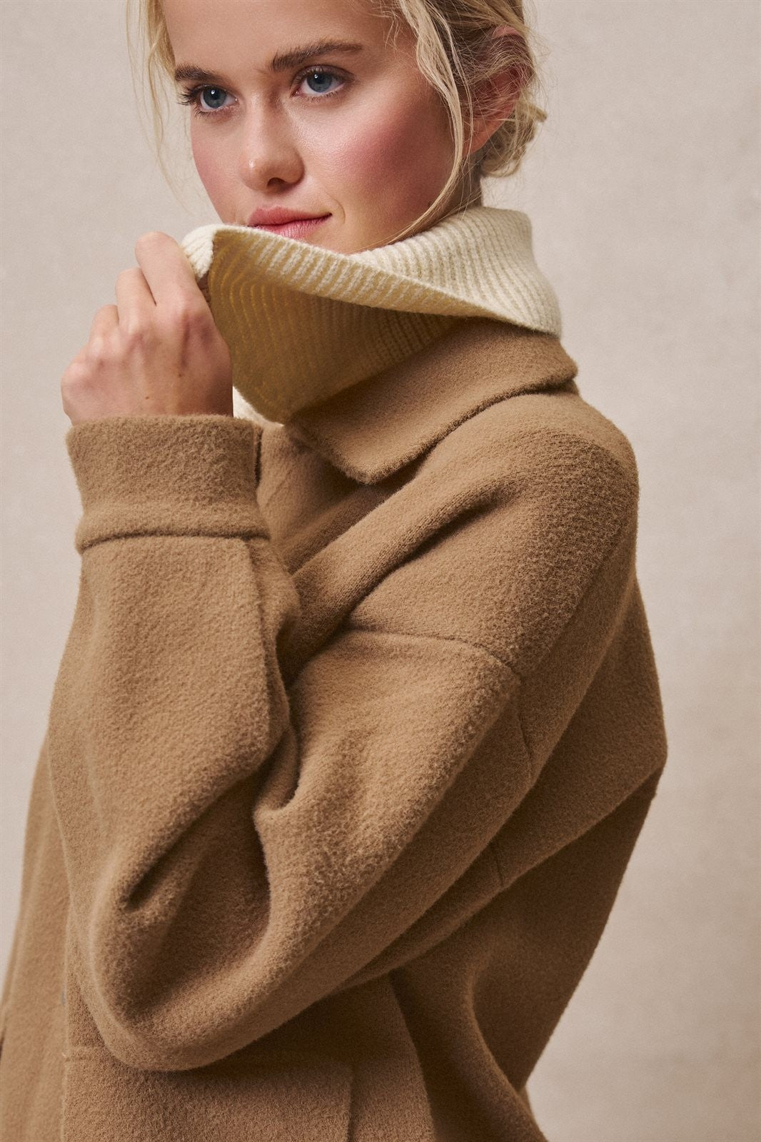 Sweater Knit Button Front Jacket with Detachable Collar in OLIVE - Women's Jackets & Blazers | Urban Daizy