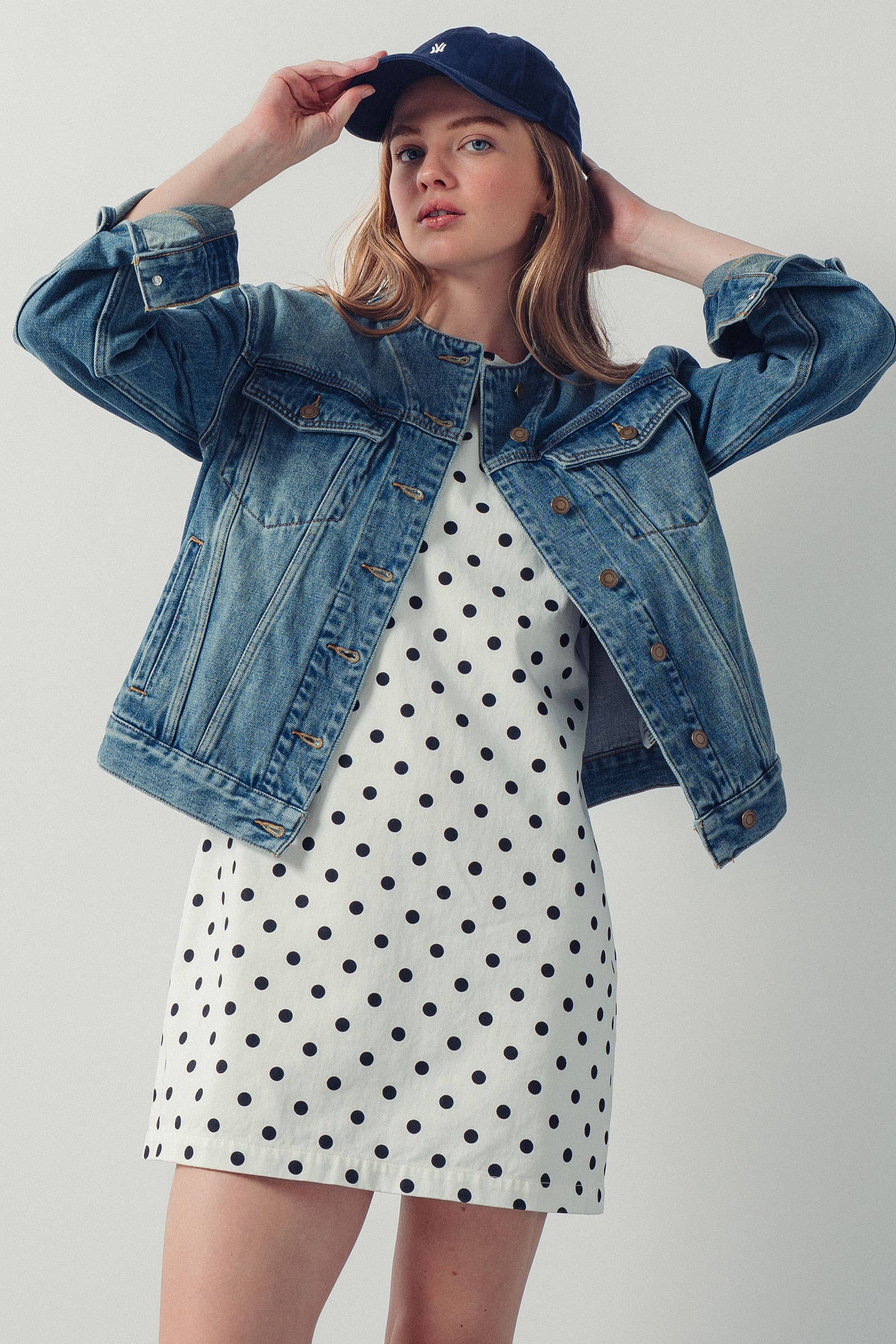 Urban Daizy Collarless Wash Denim Chore Jacket Denim Denim Jacket - Women's (UDOW0294-Denim) – alternate view 10