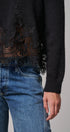 Lace Trim Knit Sweater with Floral Hem Detail in BLACK - Women's Sweaters | Urban Daizy