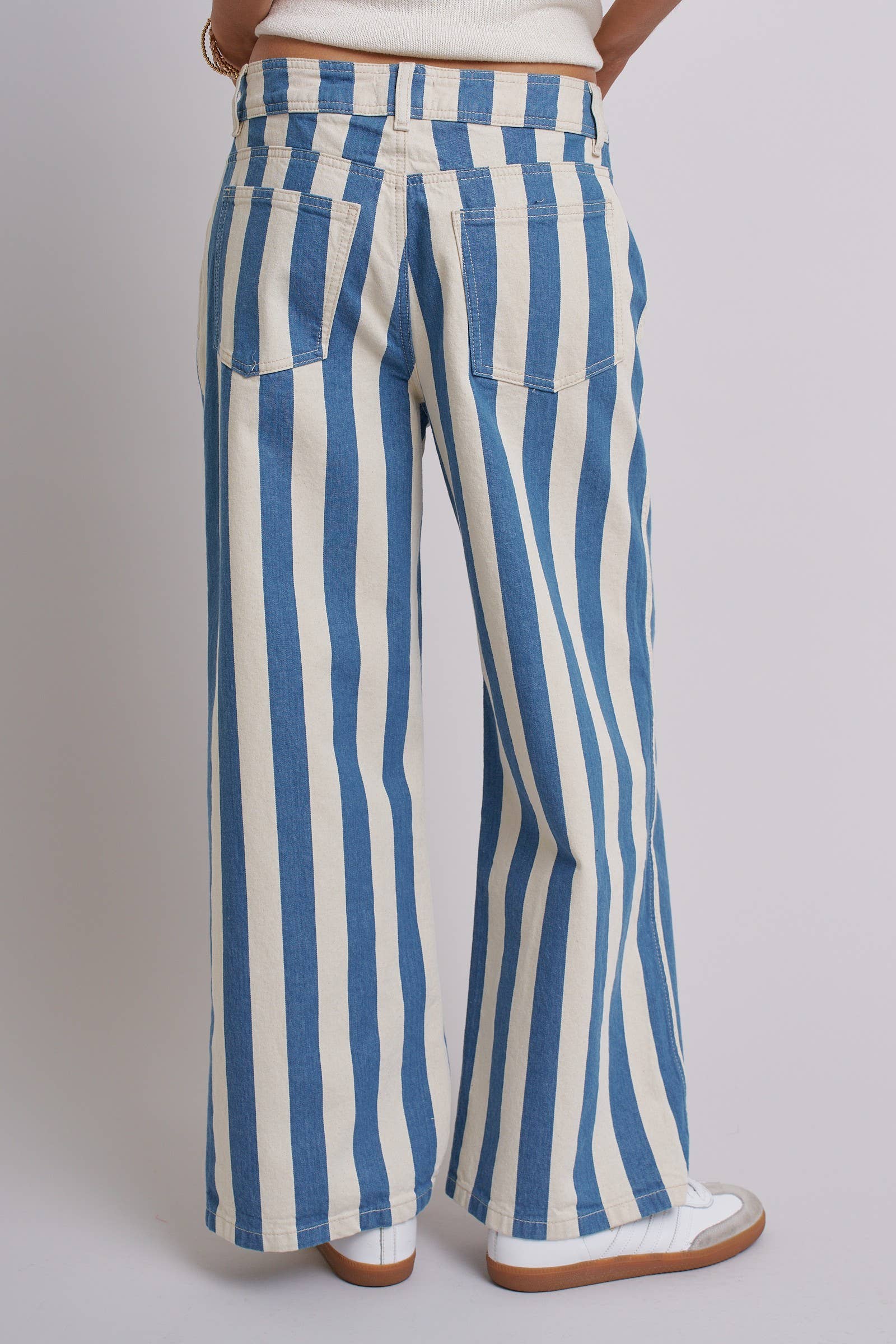 Striped Cropped Wide Leg Denim Pants