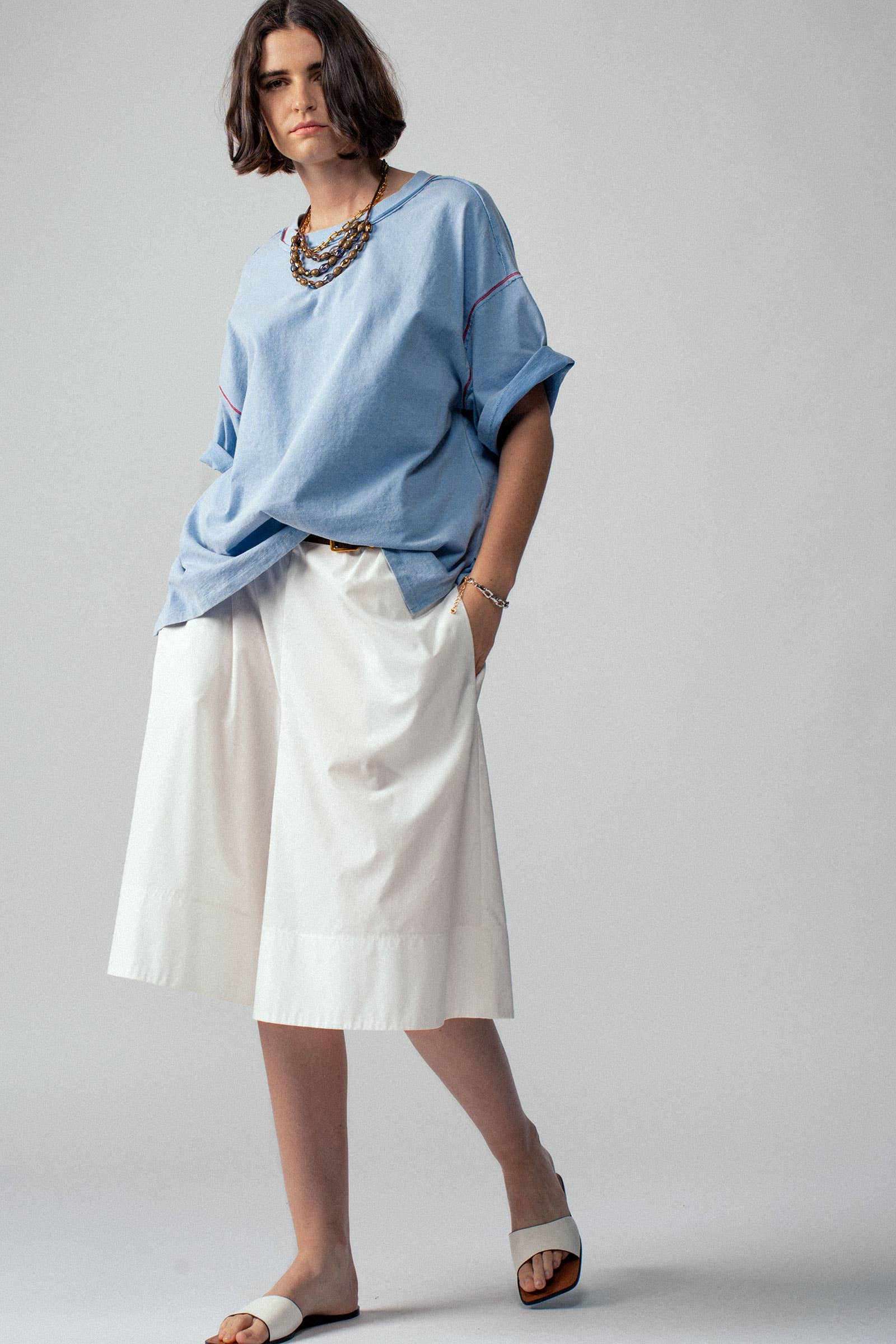 Urban Daizy Contrast Stitch Mineral Wash Spring Oversized Tee Blue T-Shirt - Women's (UDZ-TP-00755) – alternate view 10