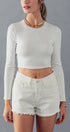 Urban Daizy Essential Fitted Long Sleeve Crew Crop Top Ivory Knit Top - Women's (UDZ-TP-00031) – alternate view 4